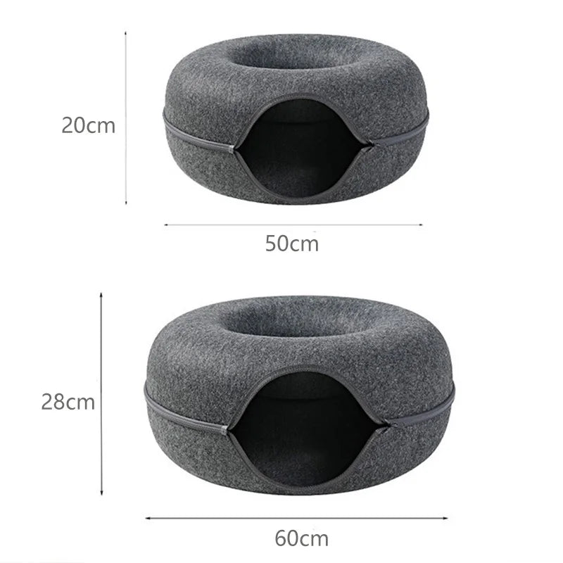 Donut Cat Bed with Tunnel & Play Toys