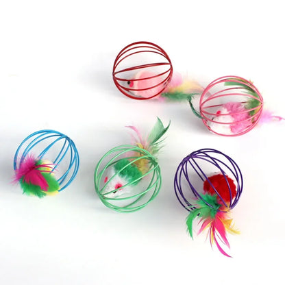 Cat Teaser Wand Toy – Feather Stick with Bell & Mouse Cage