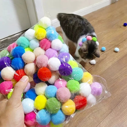 Interactive Cat Training Toys – Mini Plush Pom-Pom Balls