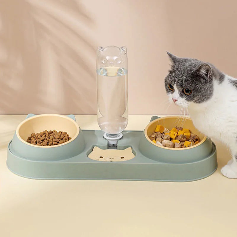 3-in-1 Pet Feeder – Double Bowl & Automatic Water Dispenser