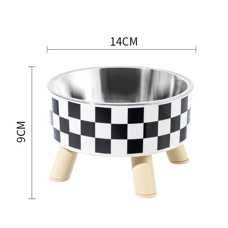 Plaid Stainless Steel Cat Bowl with Stand – Anti-Slip Feeder