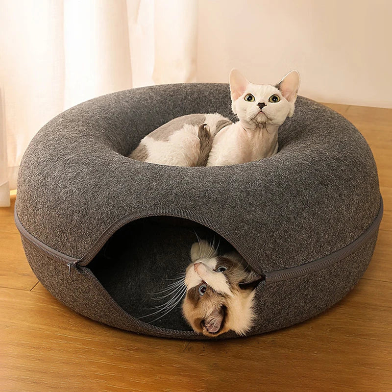 Donut Cat Bed with Tunnel & Play Toys