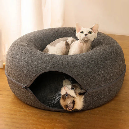 Donut Cat Bed with Tunnel & Play Toys