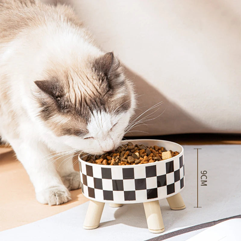 Plaid Stainless Steel Cat Bowl with Stand – Anti-Slip Feeder