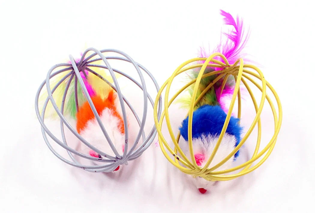 Cat Teaser Wand Toy – Feather Stick with Bell & Mouse Cage