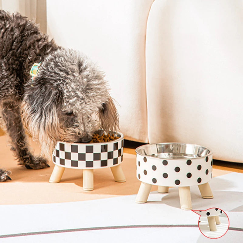Plaid Stainless Steel Cat Bowl with Stand – Anti-Slip Feeder