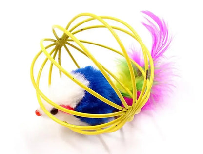 Cat Teaser Wand Toy – Feather Stick with Bell & Mouse Cage