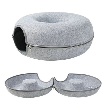 Donut Cat Bed with Tunnel & Play Toys