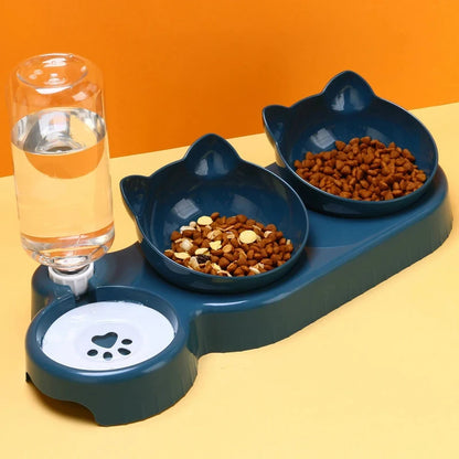 3-in-1 Cat & Dog Feeder – Double Bowl with Automatic Water Dispenser
