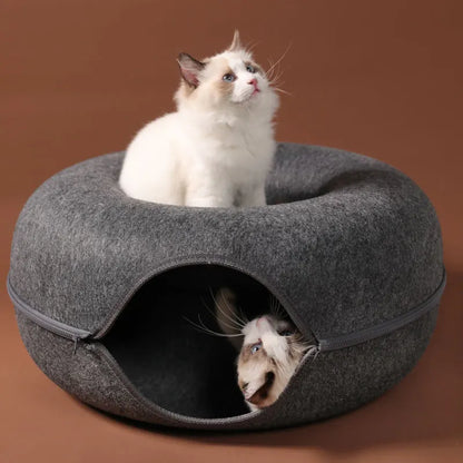 Donut Cat Bed with Tunnel & Play Toys