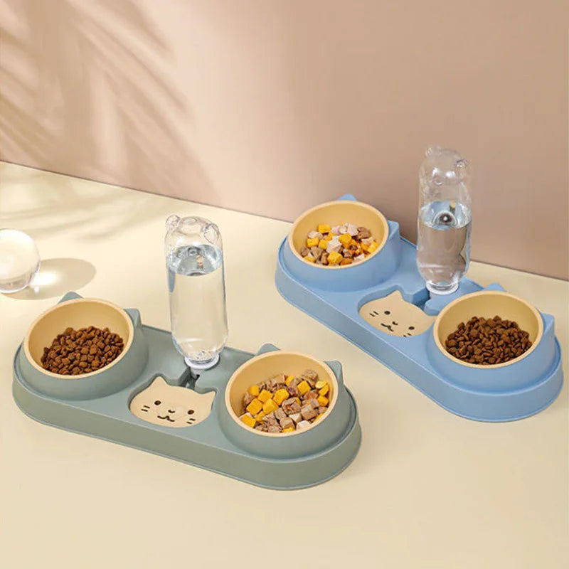 3-in-1 Pet Feeder – Double Bowl & Automatic Water Dispenser